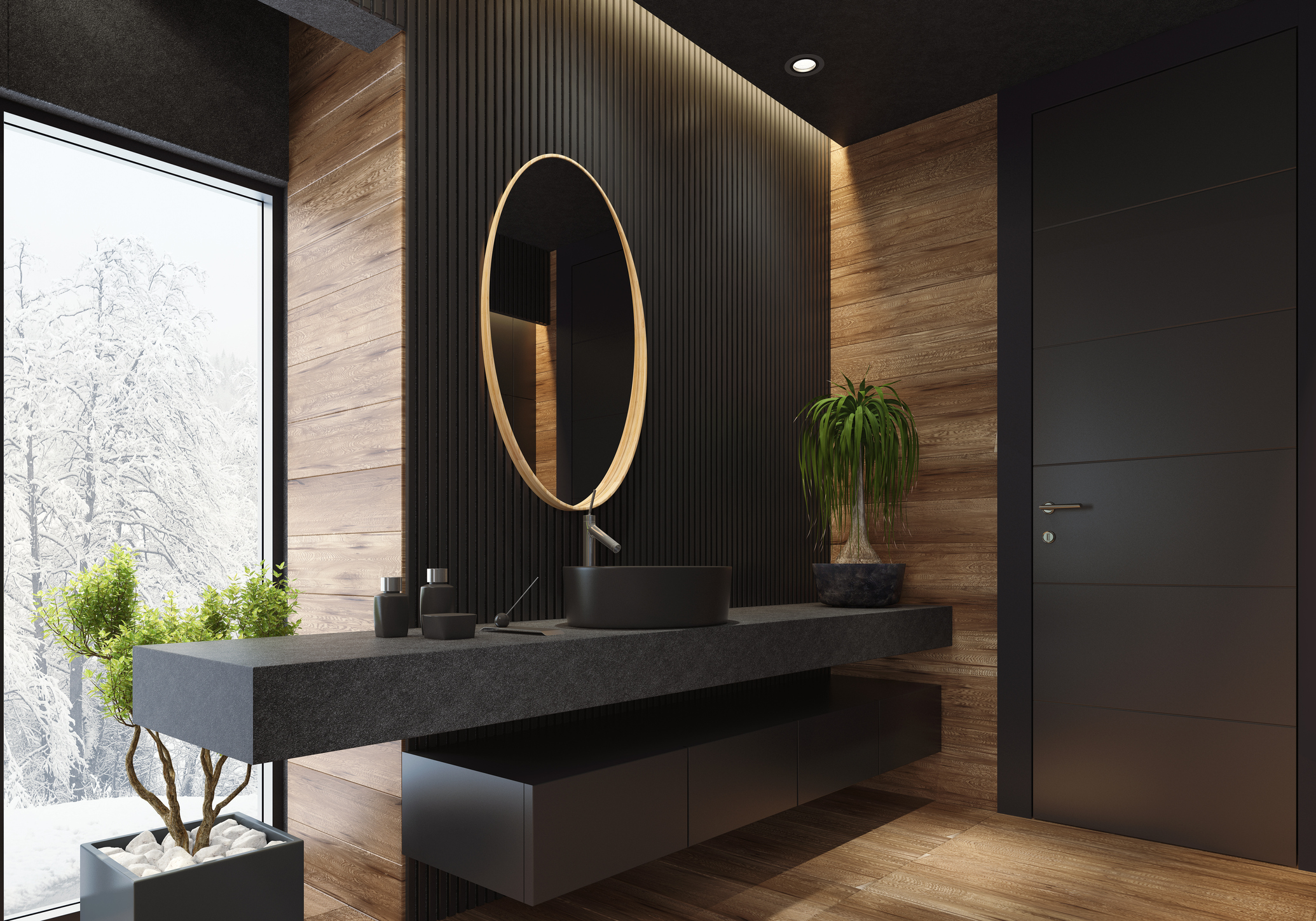 Luxury villa minimalist black bathroom - Fundamenta - Otthonok és